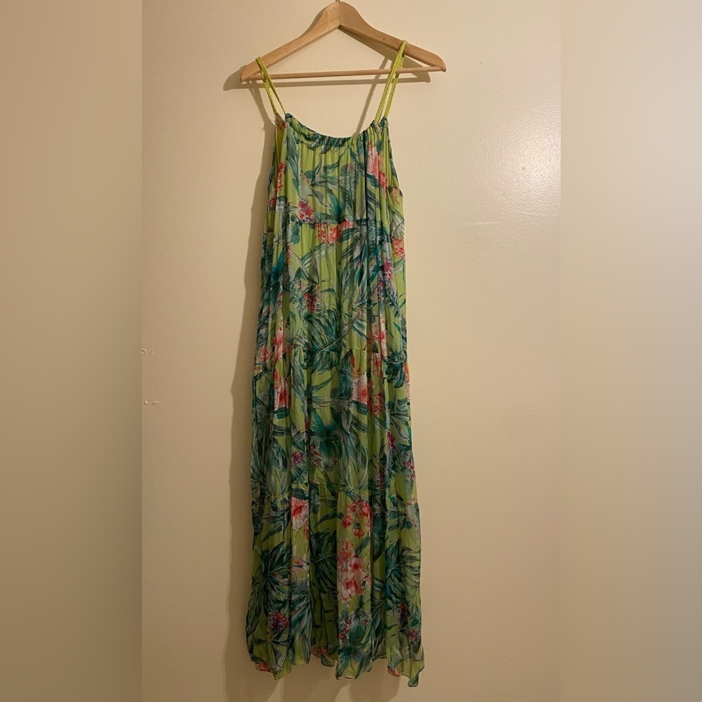 ELENA BALDI Floral Silk Blend Dress with Spaghetti Straps. Size L